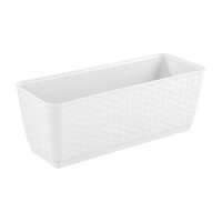 Jardiniera decorativa, Prosperplast, imitatie ratan, suport, alba, 49.2x17.2x17.4 cm, Old