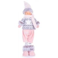 Decoratiune iarna, baiat cu caciula si bluza cu stea, roz si gri, 17x13x48 cm