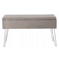 Banca pentru dormitor cu spatiu de depozitare, picioare metal, catifea, gri, 75x30x40 cm