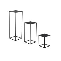 Suport pentru ghivece de flori, metalic, patrat, negru, set 3 marimi, Sebastian 