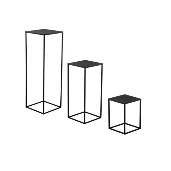 Suport pentru ghivece de flori, metalic, patrat, negru, set 3 marimi, Sebastian 
