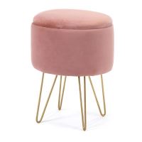 Taburet, rotund, cu spatiu depozitare, catifea, roz, max 90 kg, 35x35x45 cm, Lili, Akord