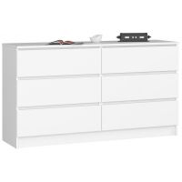Comoda, placa laminata, 6 sertare, alb, 138x40x77 cm 