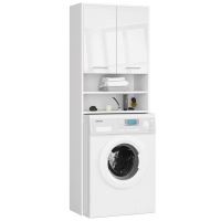 Dulap baie cu loc pentru masina de spalat, placa laminata, 4 rafturi, 2 usi, alb lucios, 64x30x180 cm 