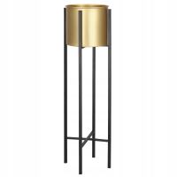 Suport pentru ghivece de flori, rotund, metalic, negru si auriu, 18x82 cm, Springos