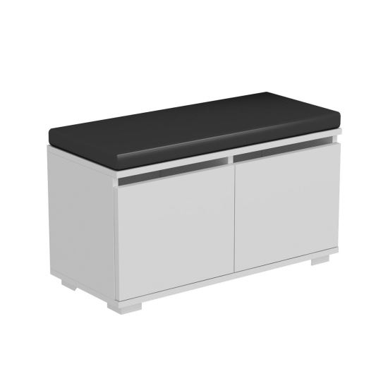 Banca depozitare incaltaminte, pantofar pentru hol, pal melaminat, 4 rafturi, alb cu perna neagra, 80x35x42 cm, Dragon, Minar