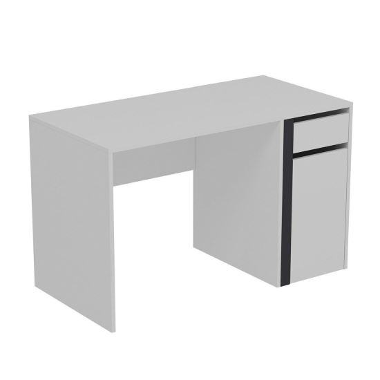 Birou, pal melaminat, 1 sertar si 1 dulap cu 2 rafturi, alb si antracit, 120x60x74 cm, Modern, Minar