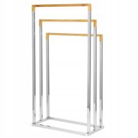 Suport pentru prosoape de baie, metalic + bambus, 3 brate, argintiu, 45x21.5x84 cm, Springos