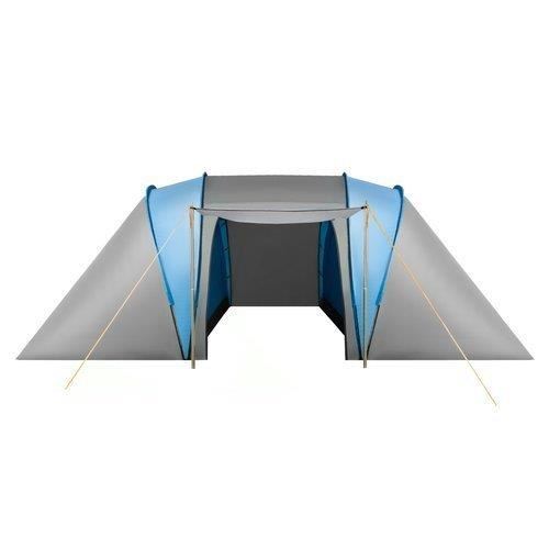 Cort camping, 4 persoane, cu plasa tantari, husa, albastru si gri, 400x140x210 cm, Isotrade