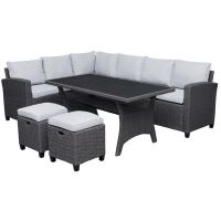 Set mobilier gradina/terasa, poliratan, grafit si gri, 1 masa, 2 tabureti, 2 canapele, Bianca