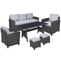 Set mobilier gradina/terasa, poliratan, grafit si gri, 1 masa, 2 tabureti, 2 fotolii, 1 canapea, Milano