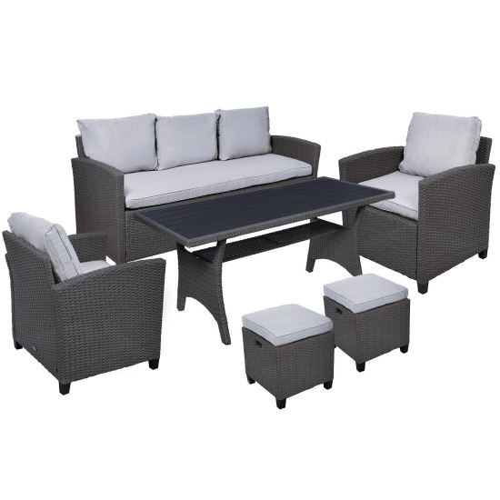 Set mobilier gradina/terasa, poliratan, grafit si gri, 1 masa, 2 tabureti, 2 fotolii, 1 canapea, Milano